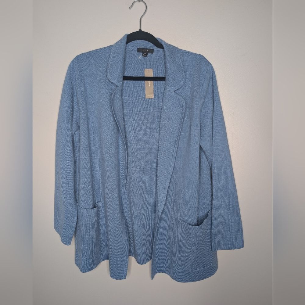 J. Crew Eloise Open Front Cardigan Blazer in Courier Blue Cotton Merino sz M NWT